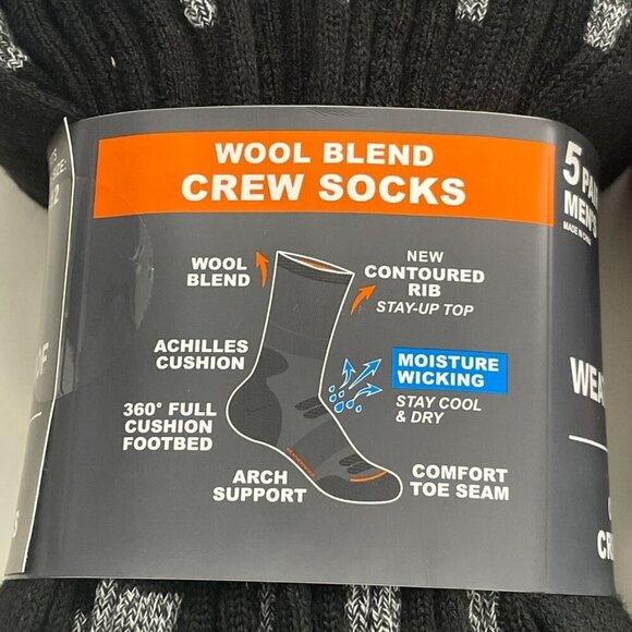 NEW Weatherproof Mens 6-12 Vintage Wool Blend Crew Socks 10 Pairs Black & Gray - Picture 4 of 7